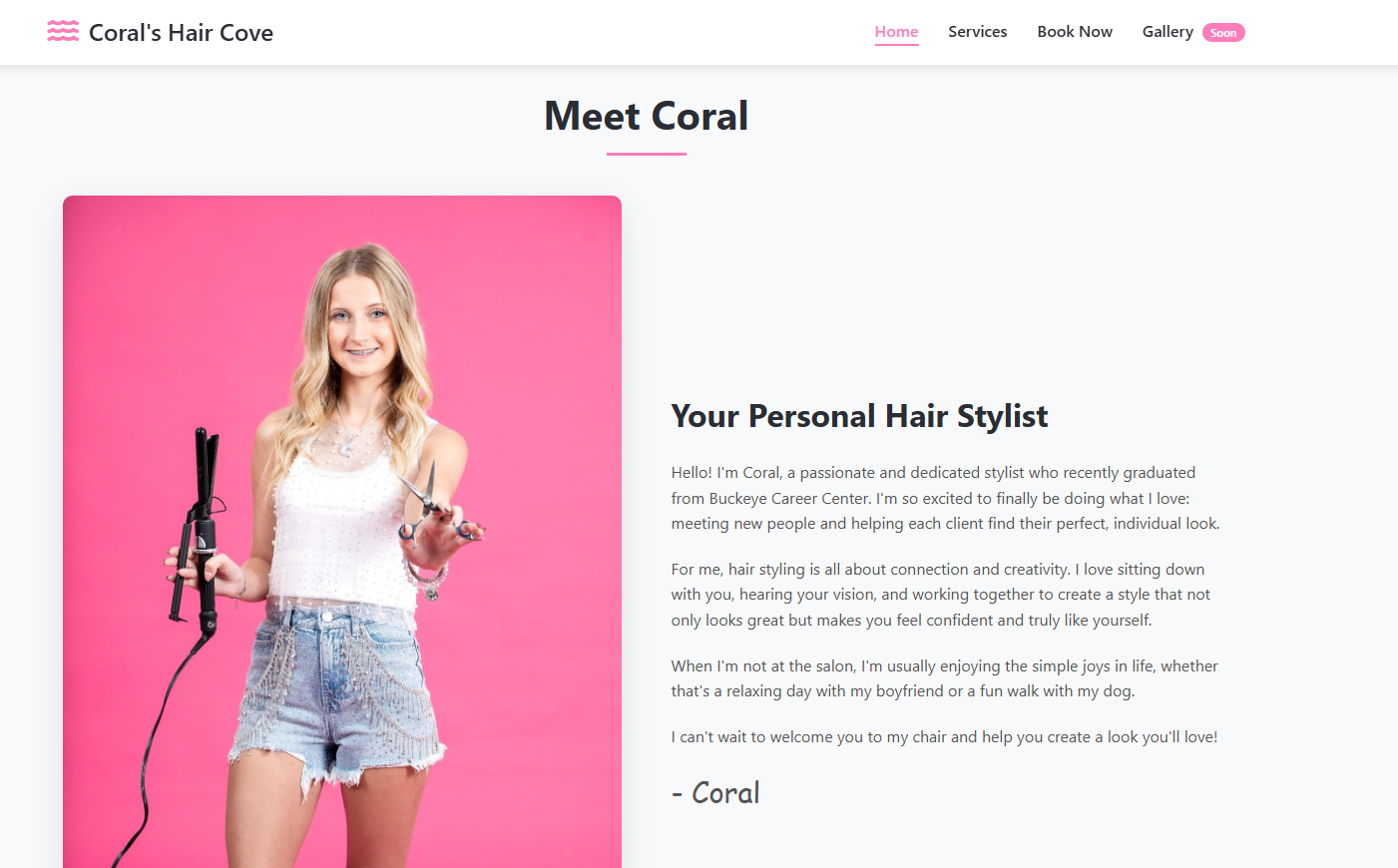 Corals Hair Cove website